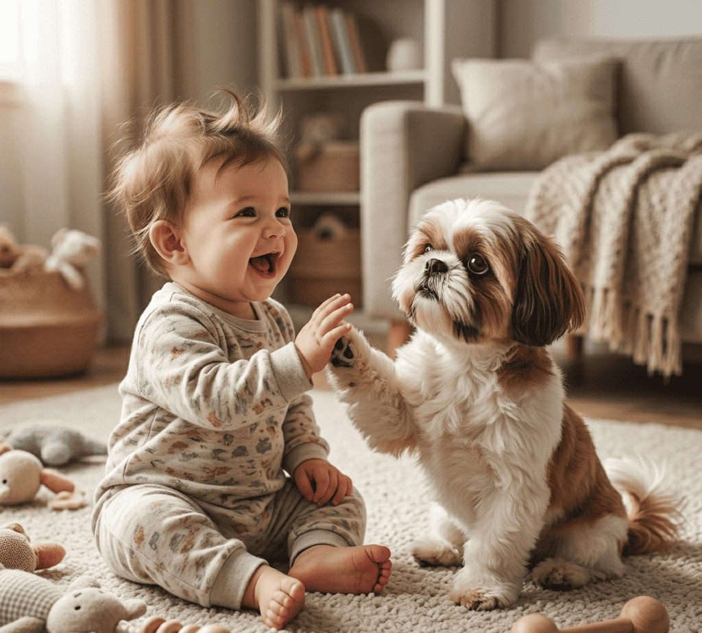 Baby Copies Shih Tzu's Tricks To Get A Treat (1)