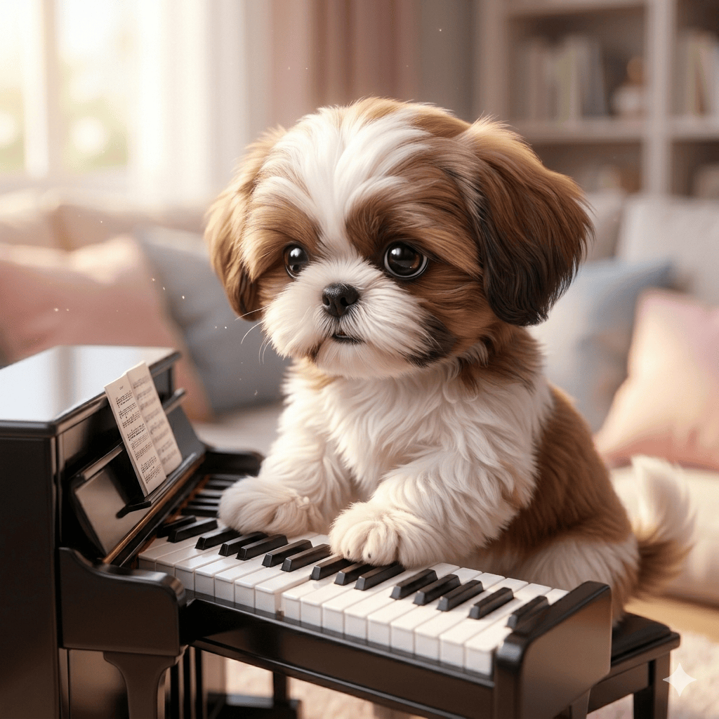Cutest Tiny Shih Tzu Puppy on Piano (1)