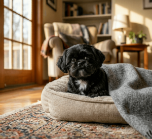 This cute black Shih Tzu with a white patch (1)