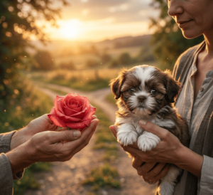 Whom will you hold The rose or the cute Shih Tzu (1)