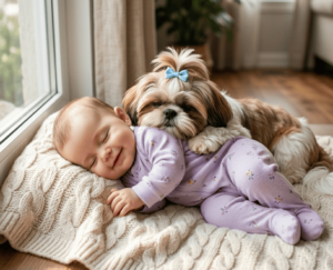 Cute Shih Tzu Cuddling With A Baby (1)