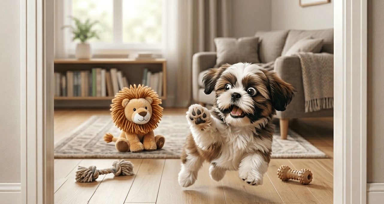 Shih Tzu Reacts Hilariously On First Encounter With Stuffed Lion Toy (1)