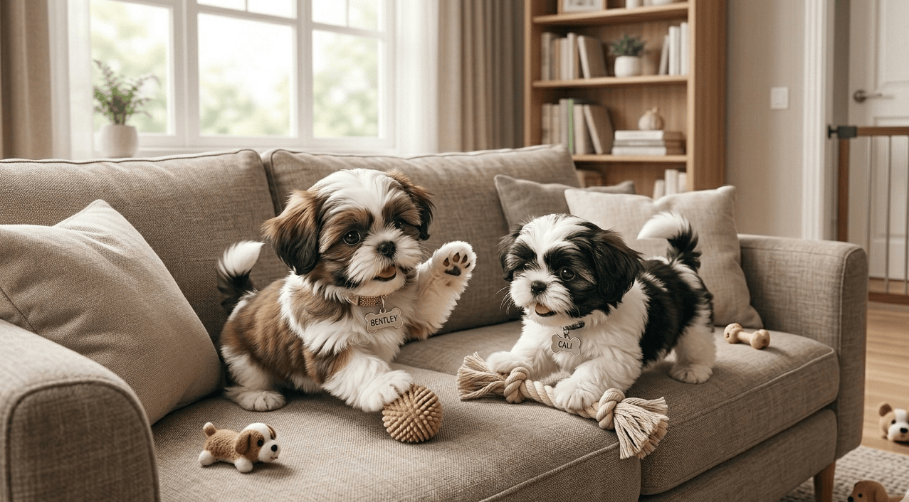 Two Tiny Shih Tzus Love To Play On The Couch (1)